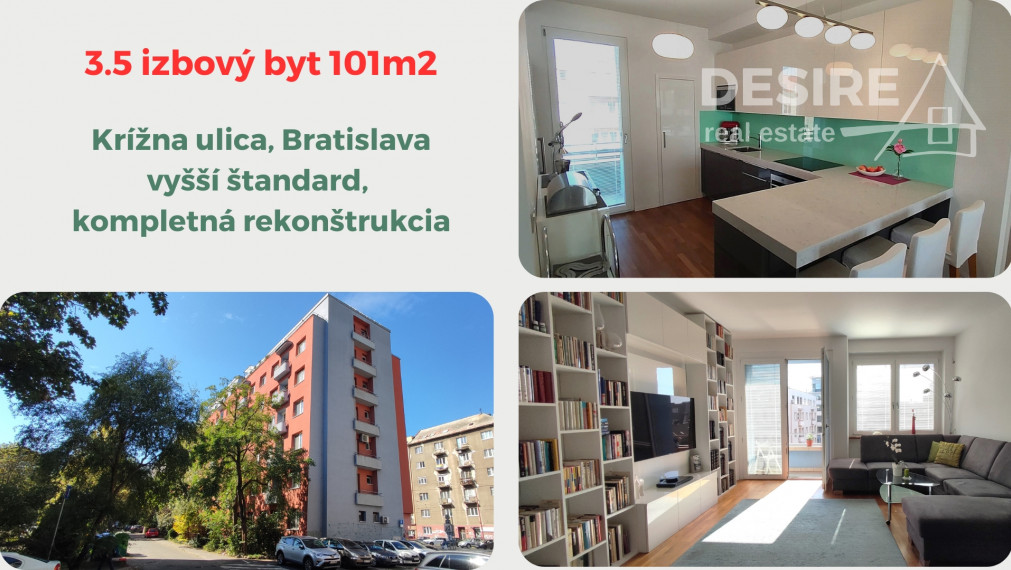 ✅ PREDANÉ: 3,5 i. byt, vyšší štandard, kompletná rekonštrukcia, Krížna ul., Bratislava