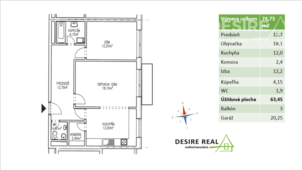 PRIPRAVUJEME: Slnečný a priestranný 2i byt, klimatizácia, balkón, pivnica, garáž